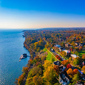 Overview of campus next to a lake. Links to What to Give Overview of campus next to a lake. Links to What to Give